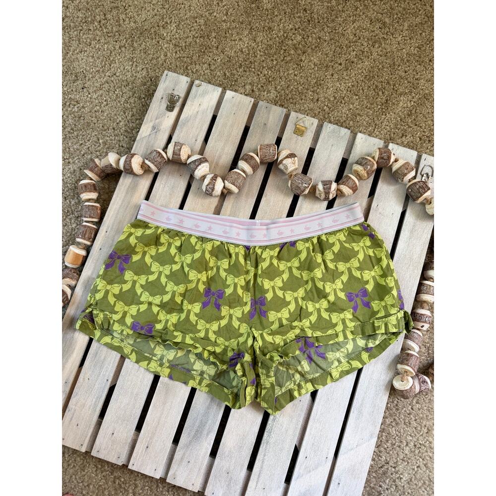 Vintage Y2K Jenni by Jennifer Moore Green Purple Bow Micro Mini Pajama Shorts